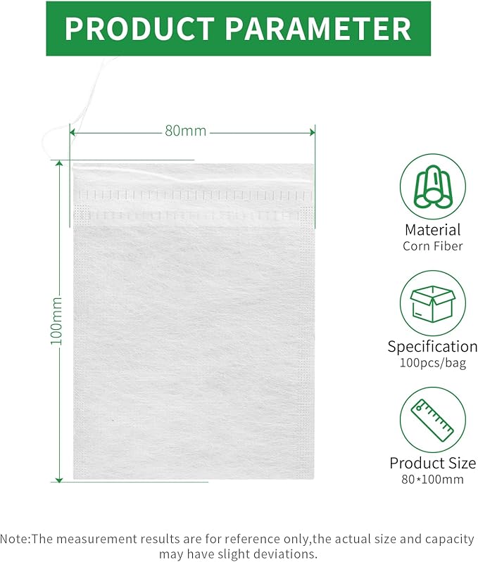 100pcs Tea Filter Bags, Empty Tea Infuser Sachets with Drawstring, Disposable Tea Infuser for Yerba Mate Tea Loose Leaf, Natural Corn Fiber Material (3.94 x 3.15 inches) - Bloomnest