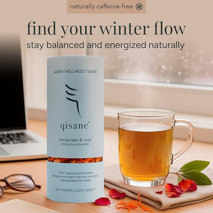 qìsane Cordyceps Tea Bags with Dried Rose Buds - Adaptogenic Cordyceps Mushroom Flowers, Dried Roses, Astragalus Root & Codonopsis Root Helps Boost Qi & Balance Body & Spirit - 10 sachets (~30 cups) - Bloomnest