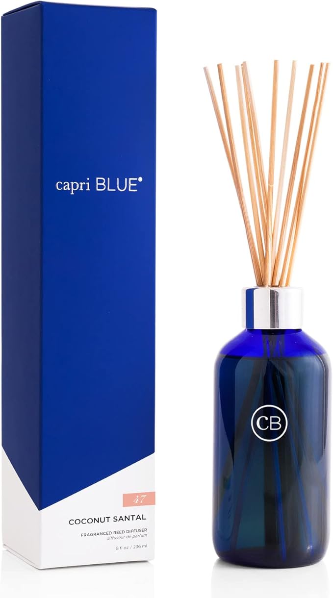 Capri Blue Coconut Santal Reed Diffuser Set - Includes Reed Diffuser Sticks, Fragrance Oil, and Glass Bottle - Luxury Scented Room Fresheners - Cobalt Blue (8 fl oz) - Bloomnest