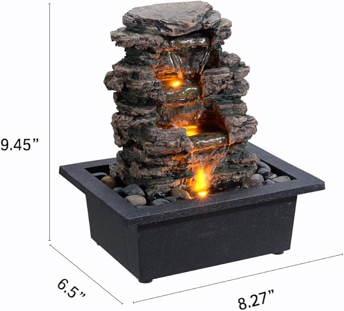 Tabletop Water Fountain, Home Décor Soothing Sound Machine with Automatic Pump, Deep Basin and Natural River Rocks. Indoor Zen Relaxation for Office, Living Room, or Bedroom Décor.