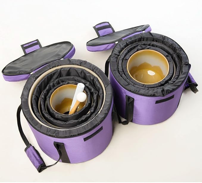 Leize 6-12 inch Gold Lotus Design Chakra Tuned 432hz Set of 7 Quartz Crystal Singing Bowls with Heavy Duty Carrying Cases and Singing Bowl Mallet Suede Strikers