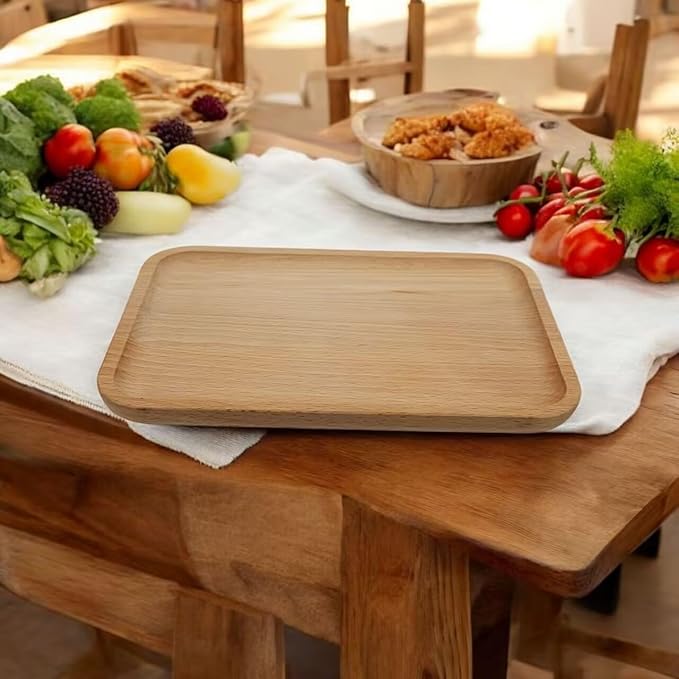 2 Pack Solid Wood Serving Platters and Trays of Natural with Edge,Rectangular Avoid Sliding and Spilling Food (Wood 10x7Inch) - Bloomnest