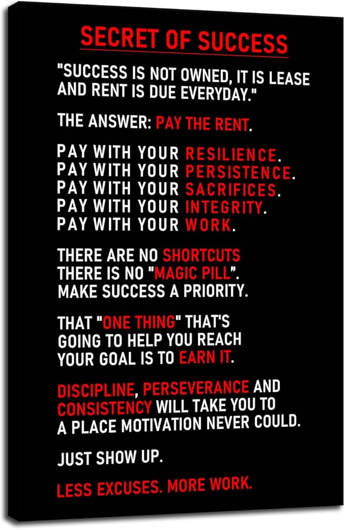 Inspirational Canvas Wall Art for Office Secret of Success Motivational Poster Inspiring Prints Artwork for Living Room Office Modern Home Decor Painting Pictures Stretched and Framed [24''Wx 36''H] - Bloomnest