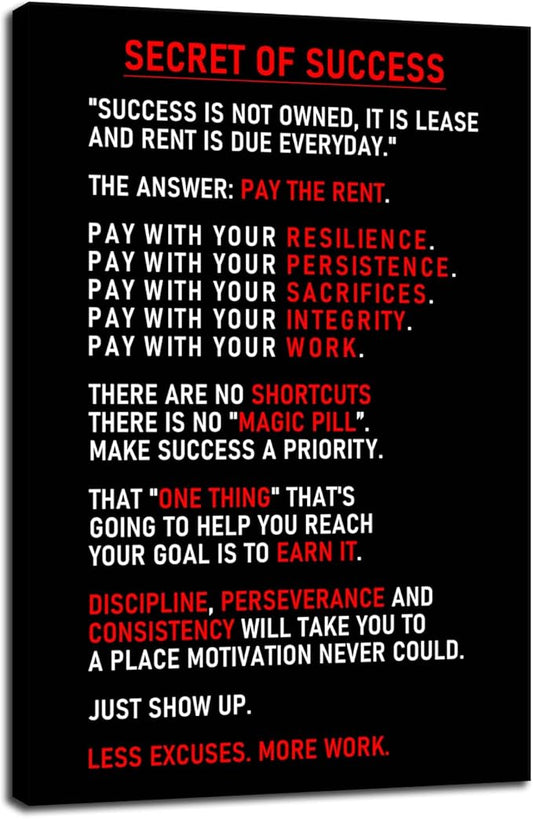 Inspirational Canvas Wall Art for Office Secret of Success Motivational Poster Inspiring Prints Artwork for Living Room Office Modern Home Decor Painting Pictures Stretched and Framed [24''Wx 36''H] - Bloomnest