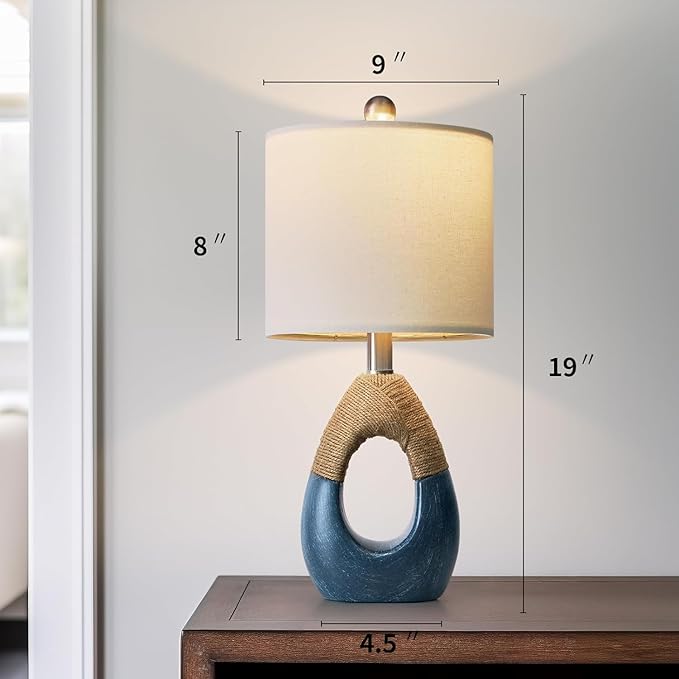 OYEARS 19" Boho Bedside Lamps Set of 2, Suitable for Small Spaces, Blue Table Lamps for Living Room & Coastal Farmhouse End Tables - Bloomnest