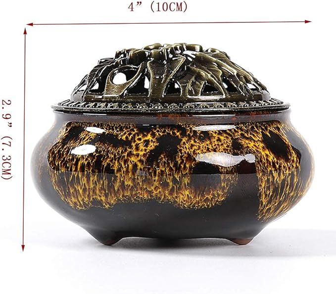 Incense Burner with Calabash Incense Stick Holder - Porcelain Charcoal Censer for Use with Resin Granular Powder Cone or Coil Incense (Fambe Yellow) - Bloomnest