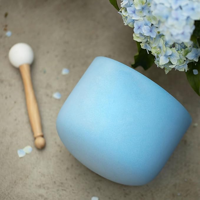 Hye-eun 8 Inch G Note Blue Colored Quartz Crystal Singing Bowl 432HZ Heart Chakra for Yoga Sound Healing Meditation with Carrying Case and Mallet - Bloomnest