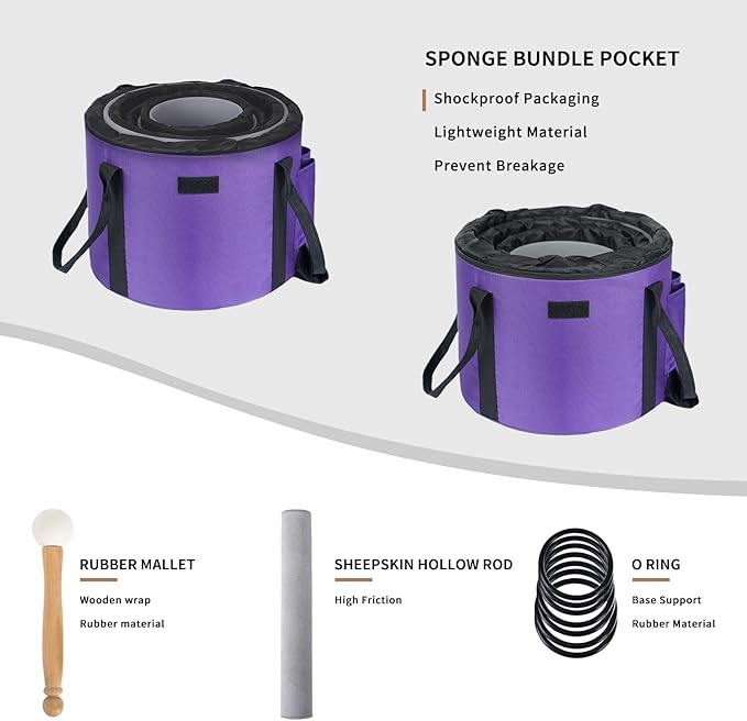 Leize 6-12 inch Lotus Design Chakra Tuned 432hz Set of 7 Quartz Crystal Singing Bowls with Heavy Duty Carrying Cases and Singing Bowl Mallet Suede Strikers - Bloomnest