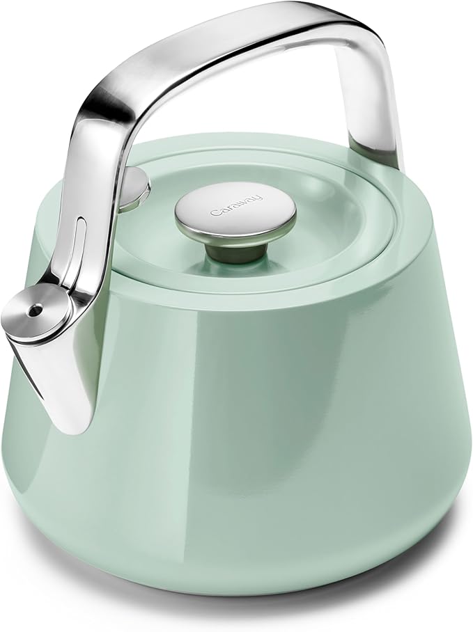Caraway 2 Quart Whistling Tea Kettle - Durable Stainless Steel Tea Pot - Fast Boiling, Stovetop Agnostic - Non-Toxic, PTFE & PFOA Free - Includes Pot Holder - Mist - Bloomnest