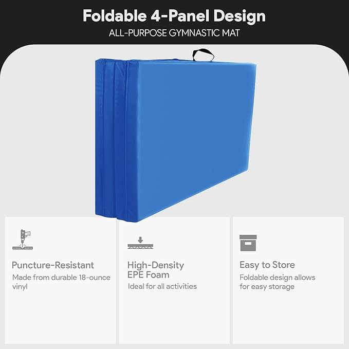 BalanceFrom 10x4 Feet 4-Panel Folding Gymnastics Mat – 2-Inch Thick Pad with Vinyl Surface and Carrying Handles for Tumbling, Yoga, Pilates, Home Workouts, and Martial Arts - Bloomnest