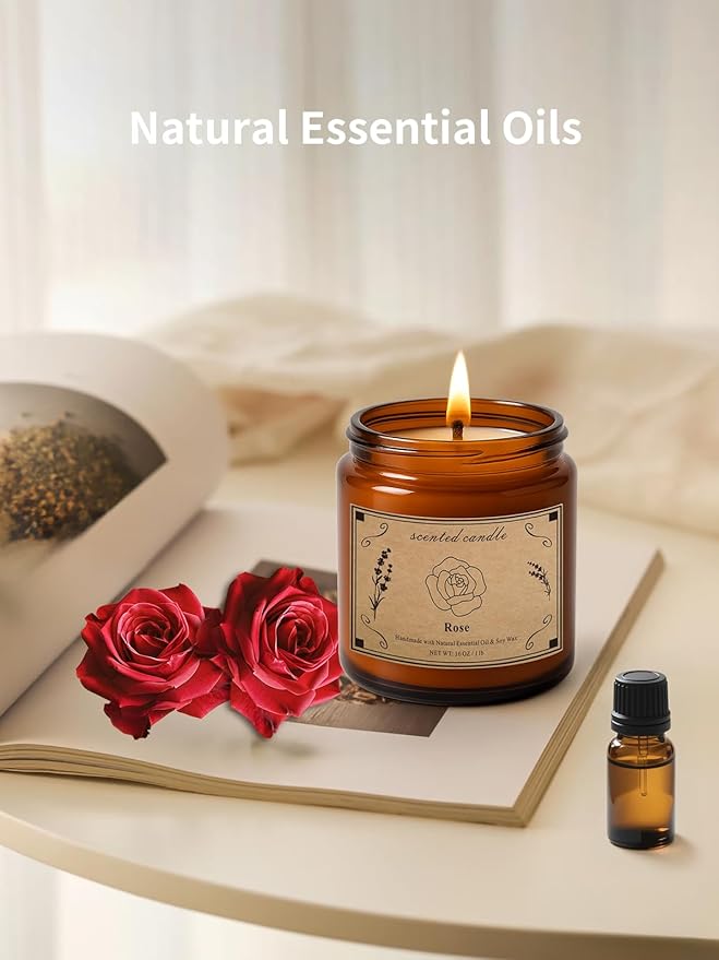 Scented Candles Gift, 16oz Large Jar Scented Candle – Rose Soy Wax Candle with 100 Hour Burn Time, Long Lasting Aromatherapy Candle for Romantic Home Fragrance, Bedroom Décor & Gift for Her/Him - Bloomnest