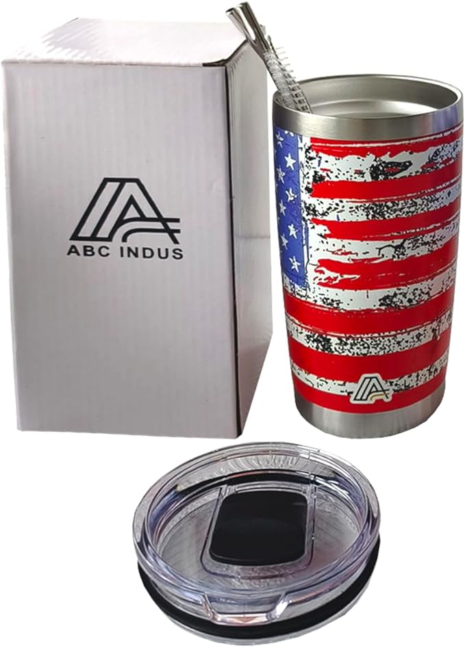 20oz Stainless Steel Tumbler - USA FlagTumbler with Lid and Straw, Double Walled Travel Mug Insulated for Hot & Cold Drinks, Vacuum Insulated Water Bottle for Home, Patriotic GIft - Bloomnest