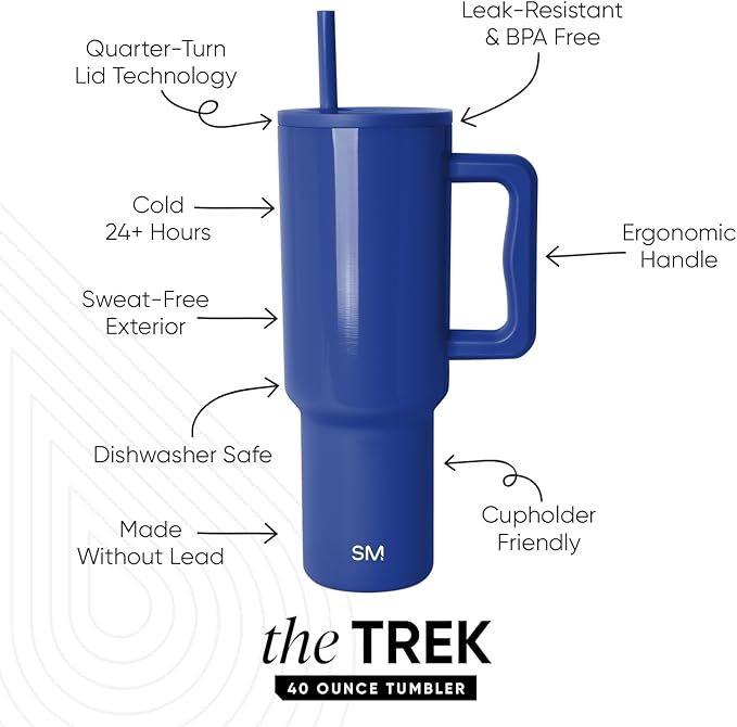 Simple Modern 40 oz Trek Tumbler with Handle and Straw Lid | Cup Holder Friendly Insulated Stainless Steel Travel Mug | Marian Blue SimpleModern