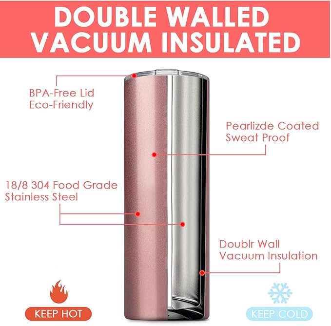 8 Pack Stainless Steel Skinny Tumbler, 20 OZ Double-Insulated Water Tumbler Cup with 8 Straw and 4 Brush, Vacuum Travel Mug Gift for Hot Cold Drinks with Cleaning(Assorted Colors) - Bloomnest
