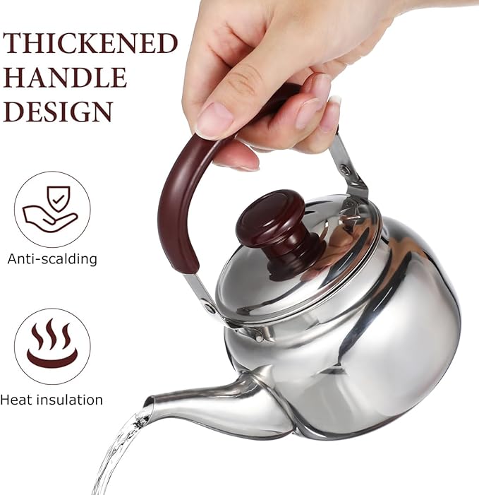 LIFKOME Traditional Stainless Steel Heavy Duty Tea Kettle With Sandwich Bottom and Specialty Cool Touch Handling Mirror Finish Stainless Steel Whistling Tea Kettle Stove Top - Bloomnest