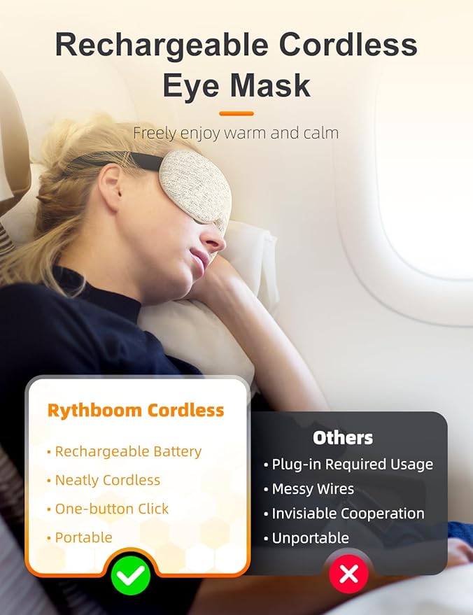 2025 Upgrade Heated Eye Mask, Cordless Warm Compresses for Dry Eyes, 3 Heat Levels, Graphene Material, 15 Uses, 1500mAh Rechargeable Battery, Washable Eye Heating Pad for Sleeping, Travel