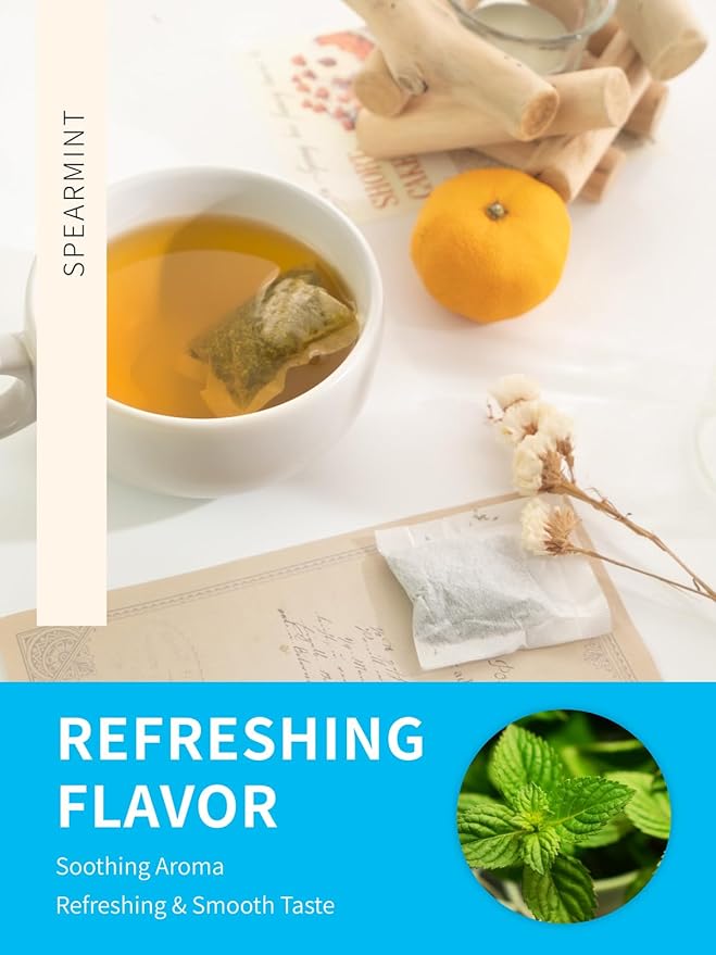 TeeLux Spearmint Tea Bags, Natural Spearmint Leaf Herbal Tea, Refreshing & Smooth Mint Tea, Caffeine Free, 100 Count - Bloomnest