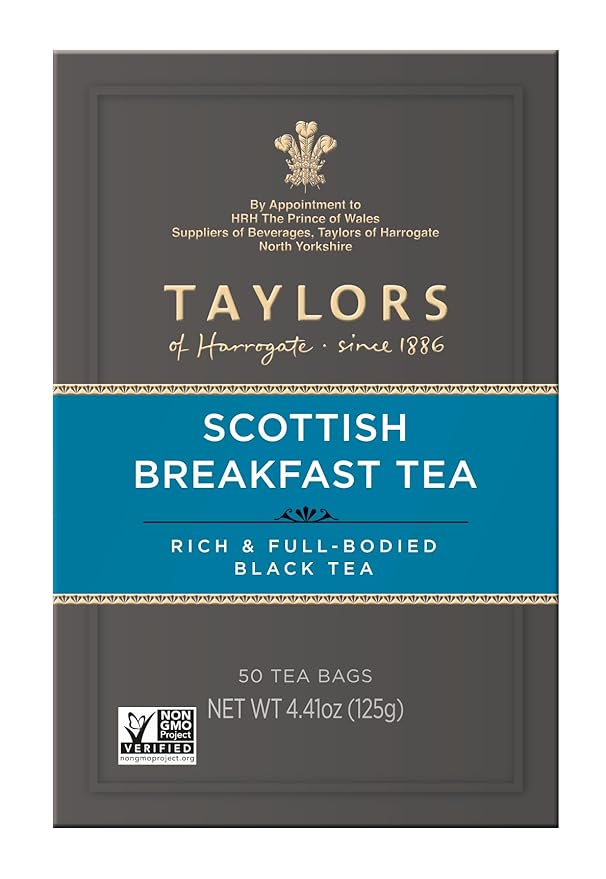 Taylors of Harrogate Scottish Breakfast Black Tea Individually Wrapped Bags,Strong,Malty and Full,Caffeinated,Enjoy Hot or Iced,50 Teabags,50 Count (Pack of 2) - Bloomnest