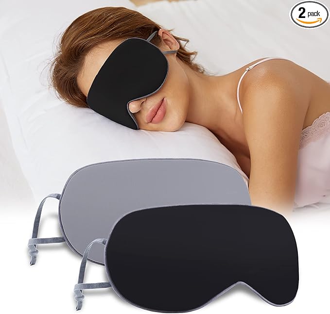 Sleeping Mask 2 Pack, Warm, Cool Double-Sided Use of Sleep Mask, Super Soft Blindfold with Adjustable Strap, Block Out Light, Comfort Sleep Eye Mask for Travel Meditation Nap Black - Bloomnest