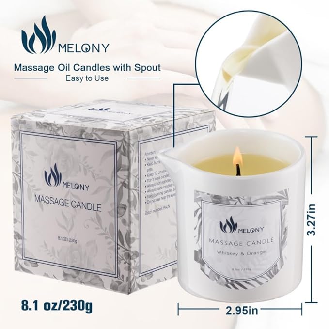 MELONY Massage Candle | Elevate Your Home Spa with Our Luxurious Body Oil Candle | 8.1oz (Whiskey & Orange) - Bloomnest