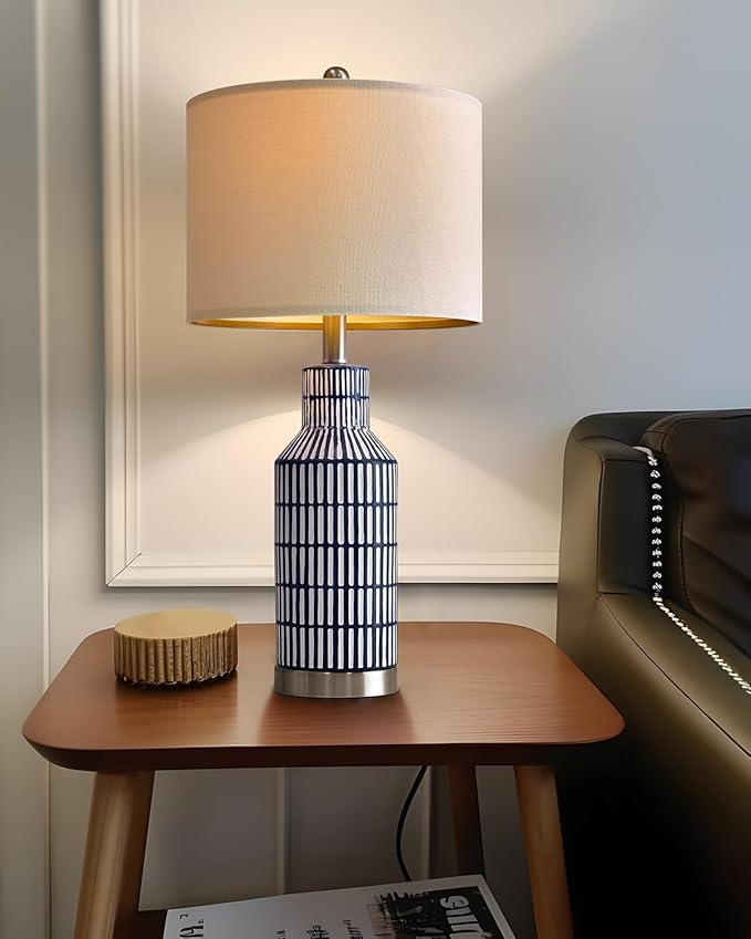 25" Modern Ceramic Lamps Single Table Lamp for Living Room Bedroom Farmhouse Nightstand Bedside Lamps - Bloomnest