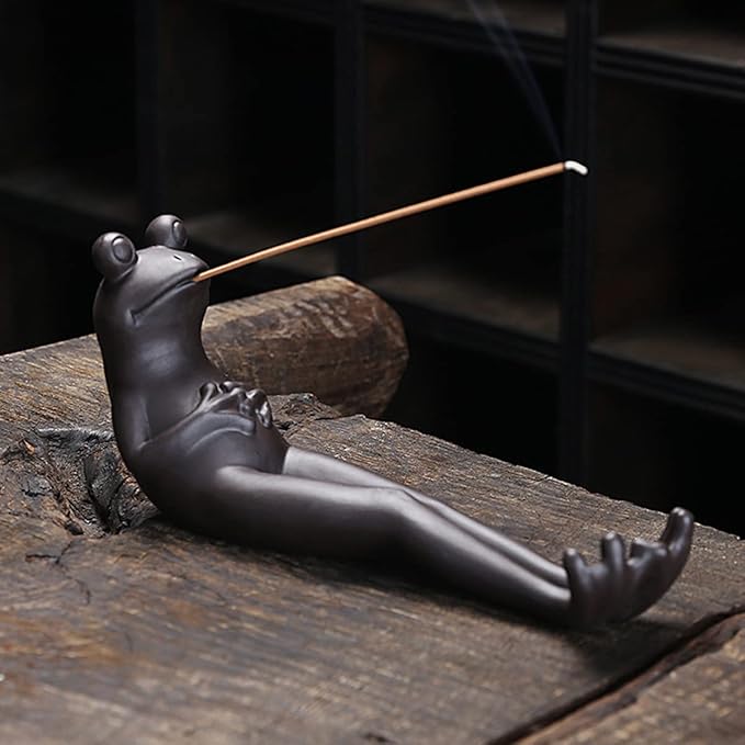 ChangWanna Frog Incense Stick Holder - Ceramic Insence Burner Ash Catcher, Insense Stand with 45 Sandalwood Sticks, Ornament for Aromatherapy/Yoga/Meditation/Home Living Room Office Decor