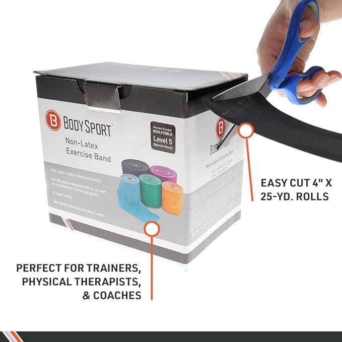 Body Sport Exercise Band, 25 yd. x 4 in. Roll - Home & Gym Fitness Equipment for Stretching, Strength Training & Physical Therapy - Bloomnest
