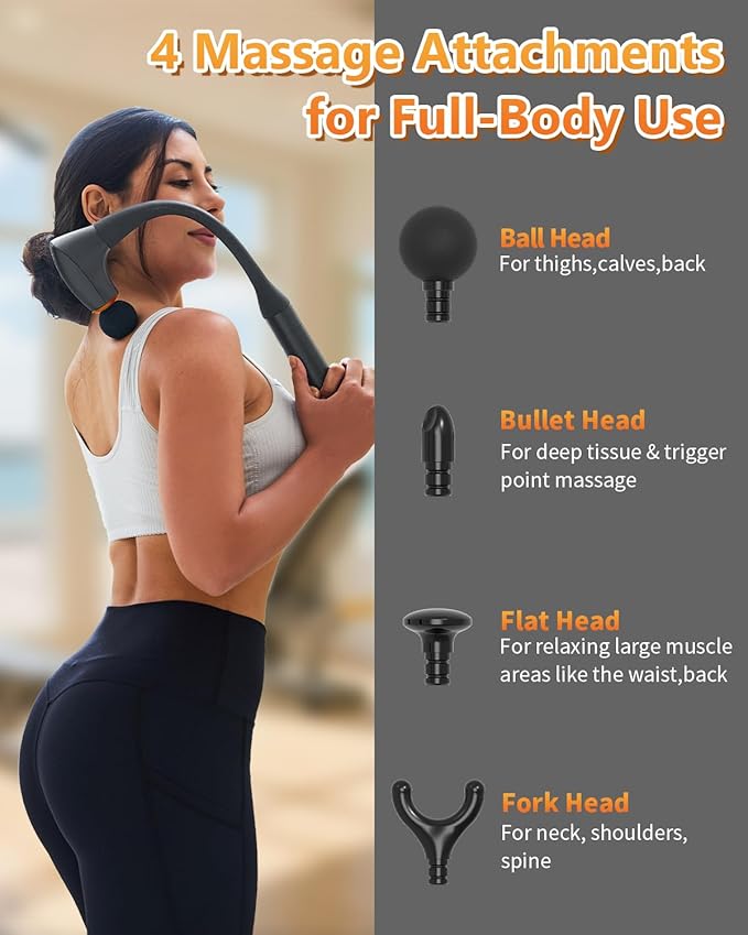 Convertible Massage Gun Deep Tissue for Back Neck Muscle Pain Relief - Electric Handheld Percussion Shoulder Massager Tool with Detachable Long Handle Portable Case - Bloomnest