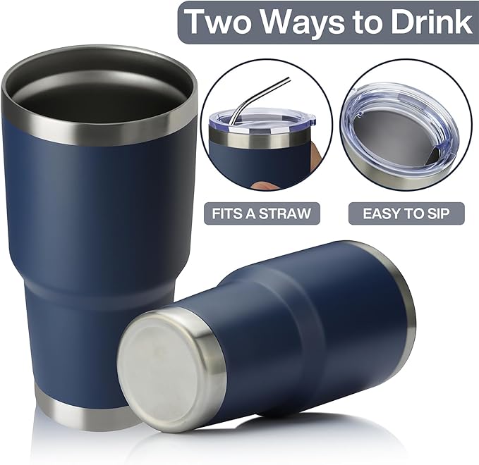 MEWAY 30oz Insulated Tumbler With Lids and Straws,Stainless Steel Double Vacuum Coffee Tumbler Cup, Brush, Durable Powder Coated Coffee Cup for Cold & Hot Drinks(Navy,8 PACK) - Bloomnest