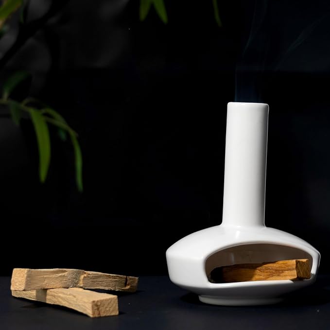 Cute Ceramic Palo Santo Holder – Handcrafted Modern Incense Cone Burning Stand – Adorable Smudge Bowl for Yoga Aromatherapy & Meditation for Home Decor – Unique Chimney Design - Bloomnest