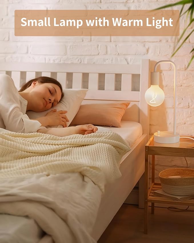 ONEWISH Industrial Small Table Lamp for Bedroom, Fully Dimmable Modern Beside Lamps with 2700K Warm Light Bulb for Kids Reading, White Nightstand Lamps for Living Room, Dorm,Home Office - Bloomnest
