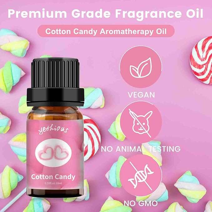 yethious Cotton Candy Bubble Gum Essential Oil Set, Cotton Candy Oil for Diffuser, Aromatherapy, Candle Soap Making - 2 Pack 0.33 Fl Oz Cotton Candy & Bubble Gum Oil - Bloomnest