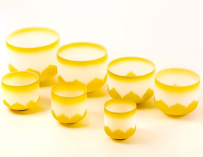 Leize 6-12 inch Gold Lotus Design Chakra Tuned 432hz Set of 7 Quartz Crystal Singing Bowls with Heavy Duty Carrying Cases and Singing Bowl Mallet Suede Strikers