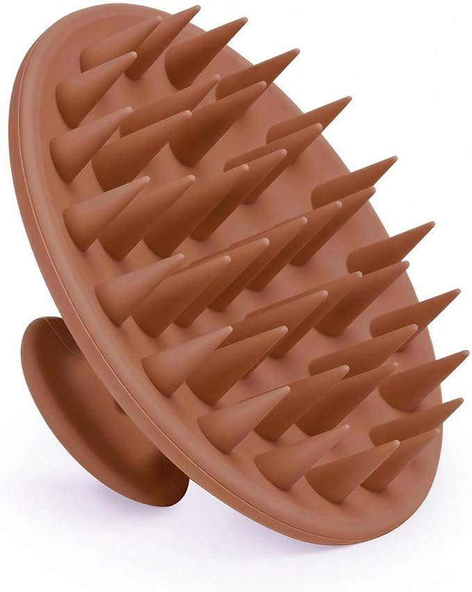 Meartchy Silicone Scalp Massager Shampoo Brush, Scalp Brush for Hair Growth & Dandruff Removal, Hair Scrubber Scalp Stimulator Exfoliator Brush with Soft Bristles for Wet Dry Scalp Care (Brown) Meartchy