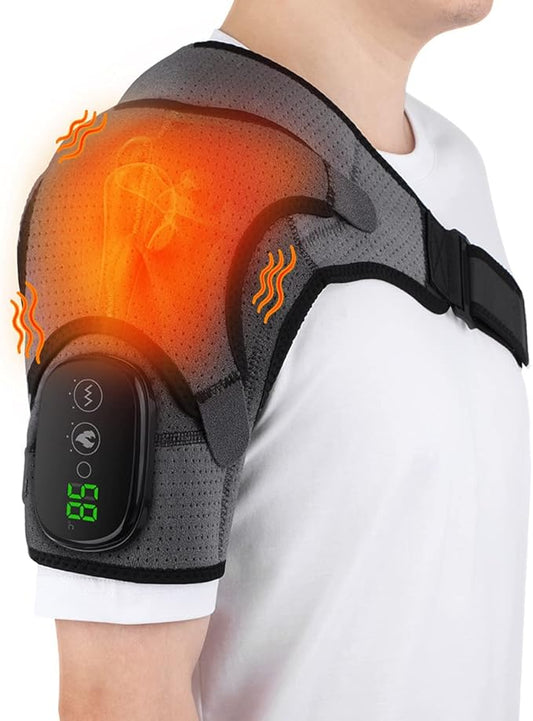 Heated Shoulder Wrap, Shoulder Heating Pads Massager for Men Women, Electric Cordless Vibration Massage Heated Shoulder Braces with 3 Heating Setting, Left Right Shoulder Massage - Bloomnest
