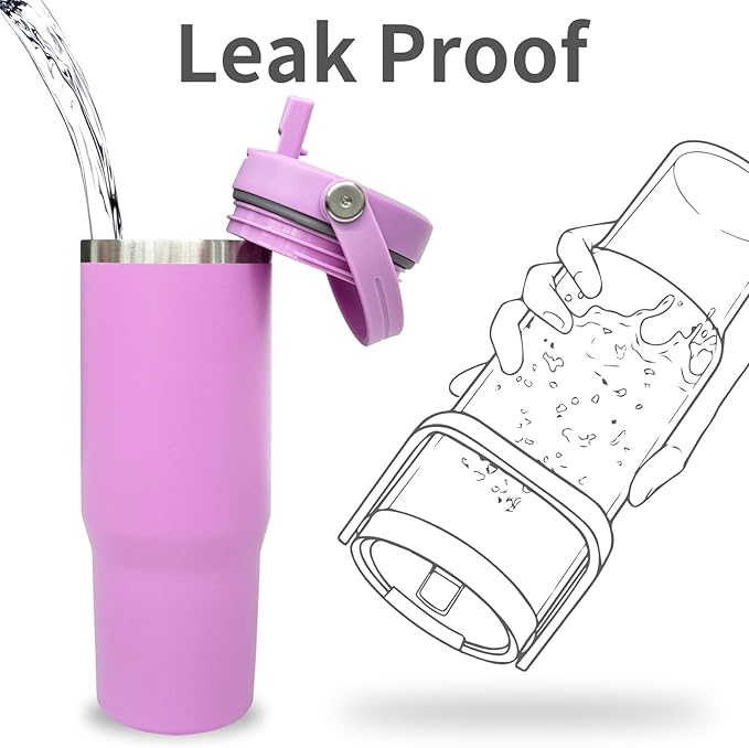 30 oz Tumbler Bulk with Top Handle, Double Wall Vacuum Insulated Tumbler with Flip Straw, Travel Coffee Mug 30oz Powder Coated Cup for Laser Engraving (Purple,4 pack)