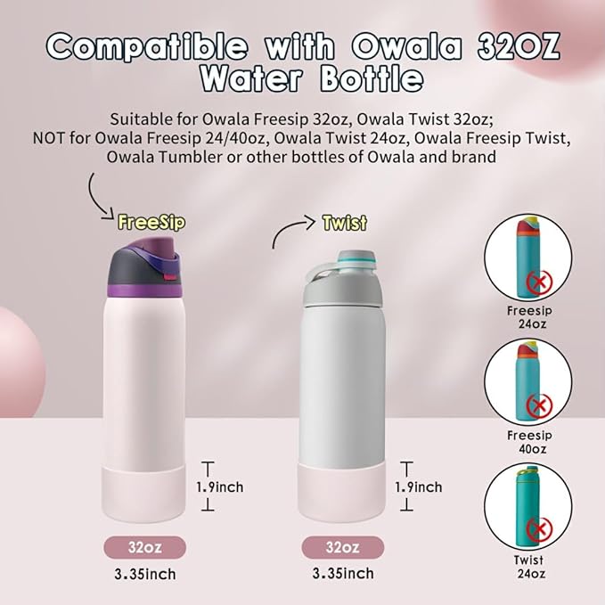 2PCS Silicone Water Bottle Boot, Compatible with Owala 24oz 32oz 40oz, Protective Anti-Scratch & Anti-Dent No Noise Sleeve Cover for FreeSip/Twist/Flip Water Bottles (Dreamy Field, 32oz) BKBY