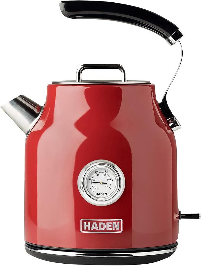 Haden Dorset 1.7 Liter Stainless Steel Electric Kettle, Hot Water Kettle with 360-Degree Base and Auto Shutoff, Rectory Red - Bloomnest