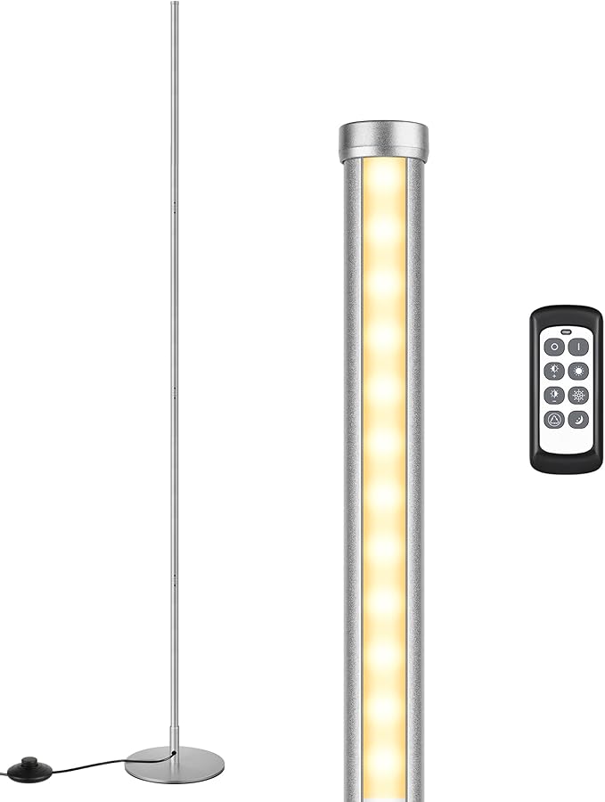EDISHINE LED Standing Floor Lamp, Dimmable Corner Standing Light with Remote, 3 Color Temperature 3000K-4500K-6000K, 57.5" Modern Floor Lamps for Living Room, Bedroom, Office, Silver - Bloomnest
