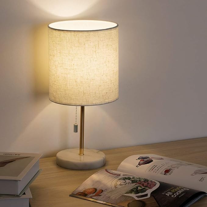 HAITRAL Bedside Table Lamp - Small Nightstand Lamp with Marble Base, Lamp for Bedroom, Office, Girls Room - Gold - Bloomnest