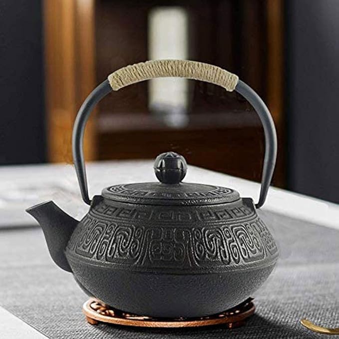 Japanese Tetsubin Cast Iron Kettle, Cast Iron Teapot with Stainless Steel Infuser for Loose Leaf Tea, Ancient pattern 600ml/20oz