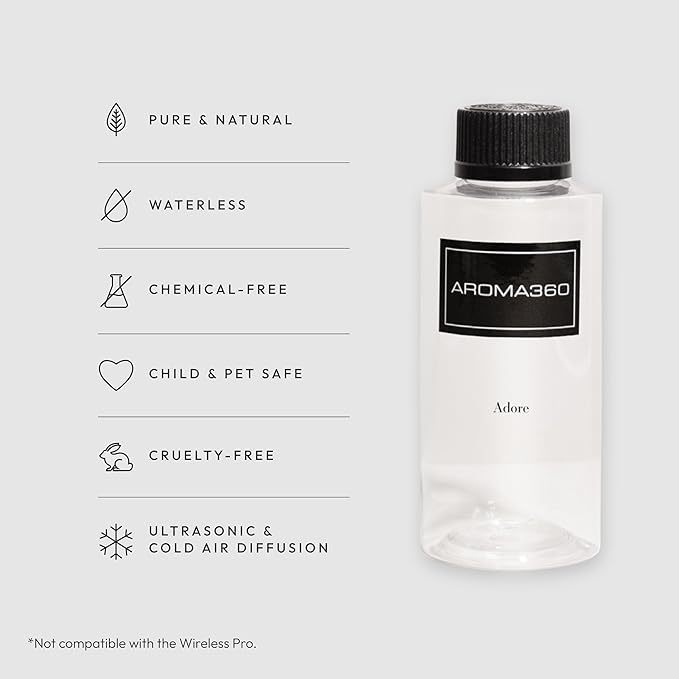 Aroma360 - Adore Oil Blend - Luxury Hotel Inspired Essential Oil Diffuser - Aromatherapy Scent Diffuser Oil - White Tea, Jasmine and Peony 6.7 fl oz, 200 mL - Bloomnest