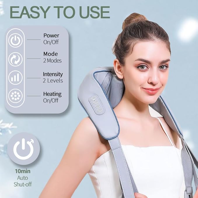 Deep Kneading Neck and Shoulder Massager with Heat - 5D Cordless Mini Shiatsu Neck Massager for Pain Relief Deep Tissue - Gifts for Men Women Stress Relax at Home Office and Car - Bloomnest