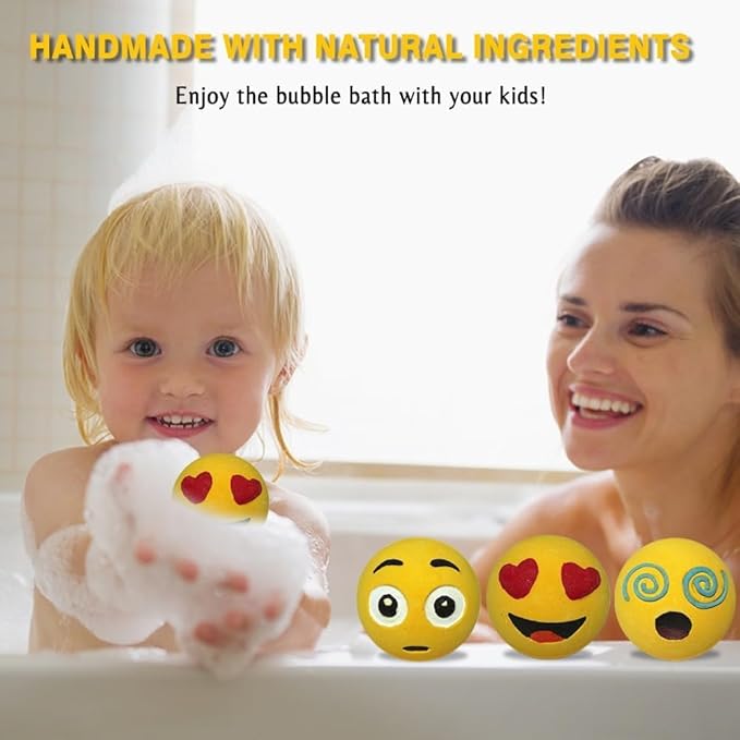 3 Large Emotion Face Bath Bombs (250g) – Fun Emoji-Inspired Spa Fizzies – Handmade with Shea Butter, Cocoa Butter & Essential Oils – Moisturizing Gift Set for Women, Men & Kids - Bloomnest