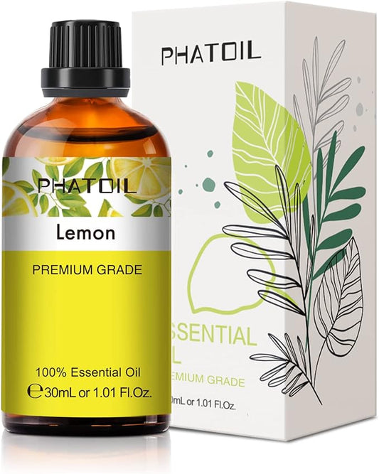 PHATOIL 1.01FL.OZ Lemon Essential Oil, Pure Aromatherapy Essential Oils for Diffuser, Humidifier, Scented Oils for Soap, Candle, Bath Bombs Making(30ML) PHATOIL