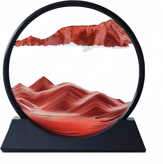 BGFJYUK Moving Sand Art Picture in Motion, Round Glass 3D Deep Sea Sandscapes with Display Flowing Sand Frame for Relaxing Desktop Home Office Work Décor for Kids Adults (Red,12inch) - Bloomnest