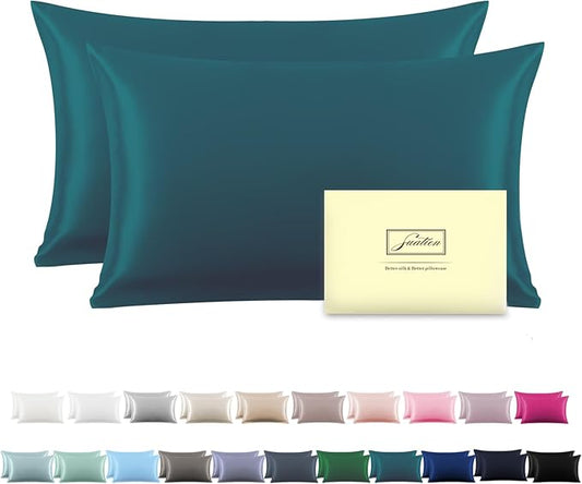 Silk Pillow Cases 2 Pack Soft Breathable and Sliky King Size Pillow Cases Set of 2,Natural Mulberry Silk Pillowcase Set of 2 for Hair and Skin with Hidden Zipper (Teal,20"X 36",2pcs) - Bloomnest