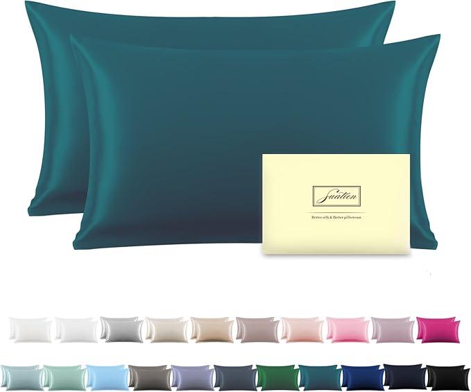 Silk Pillow Cases 2 Pack,Soft Breathable and Sliky Queen Size Pillow Cases Set of 2,Natural Mulberry Silk Pillowcase Set of 2 for Hair and Skin with Hidden Zipper (Teal,20"X 30",2pcs) - Bloomnest