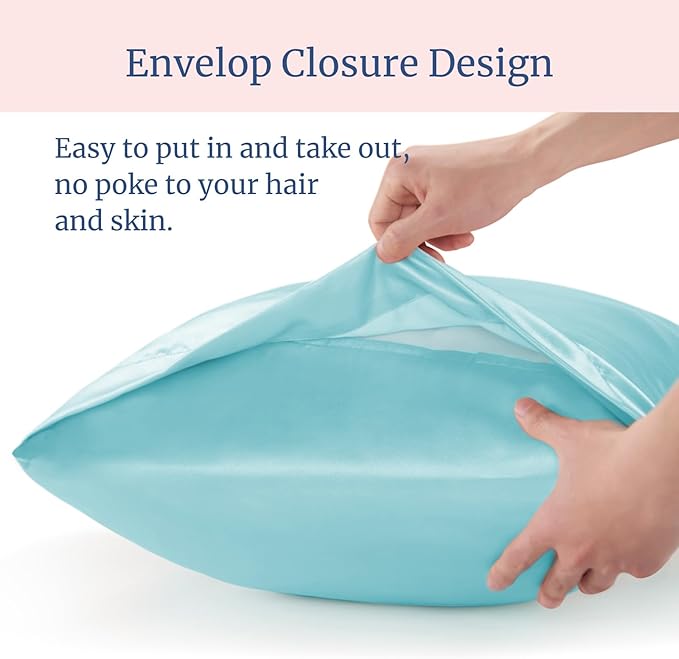 BEDELITE Satin Pillowcase for Hair and Skin, Super Soft and Cooling Similar to Silk Pillow Cases 2 Pack with Envelope Closure, Gift for Women Men(20"x30" Queen Size, Blue) - Bloomnest