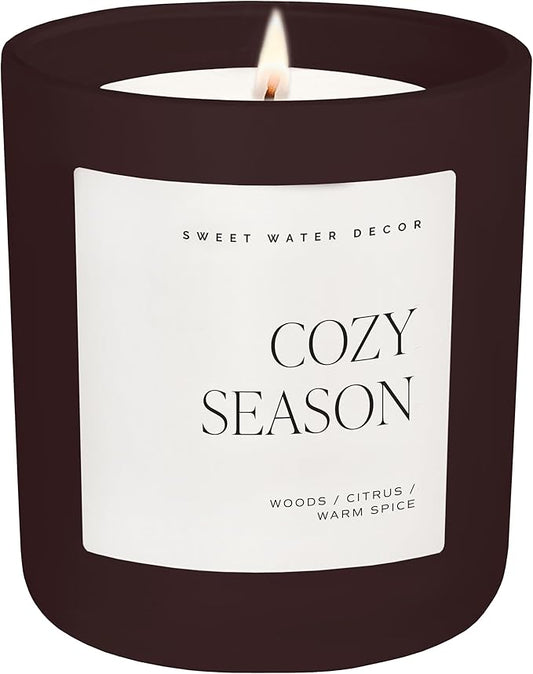 Sweet Water Decor Cozy Season Candle, Large 15oz Jar, Scented with Warm Woods, Citrus & Spice, Non-Toxic Soy Wax Blend, Fall & Winter Home Candle for Autumn, Thanksgiving & Christmas, 70+ Hour Burn - Bloomnest